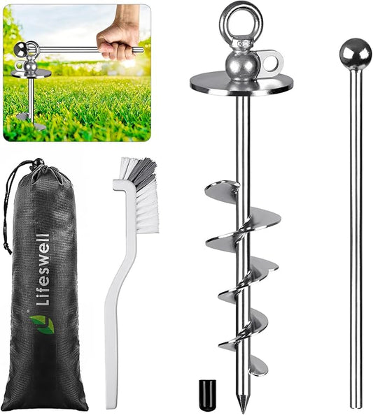 15 Inch Dog Tie Out Stake, Heavy Duty Dog Anchor for Dogs up to 220lbs, No Tangle, Easy to Install and Remove, Ideal for Yard, Camping, and Beach, 1 Pack (Silver)