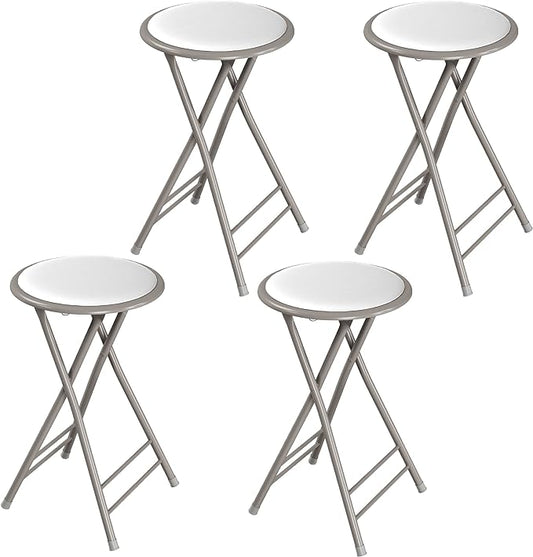 Lavish Home Set of 4 Counter Height Bar Stools - 24-Inch Backless Folding Chairs with 225lb Capacity for Kitchen, Rec Room, or Game Room (White)