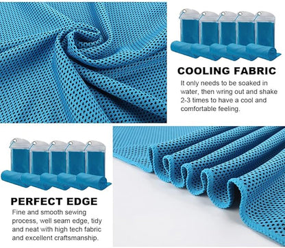 10 Pack Cooling Towels Bulk Microfiber Ice Towel Quick Dry Breathable Chilly Sweat Towel Stay Cool Towel for Neck Face Yoga Gym Workout Running Pilates Beach with Carabin Bag, 40x12'', Blue