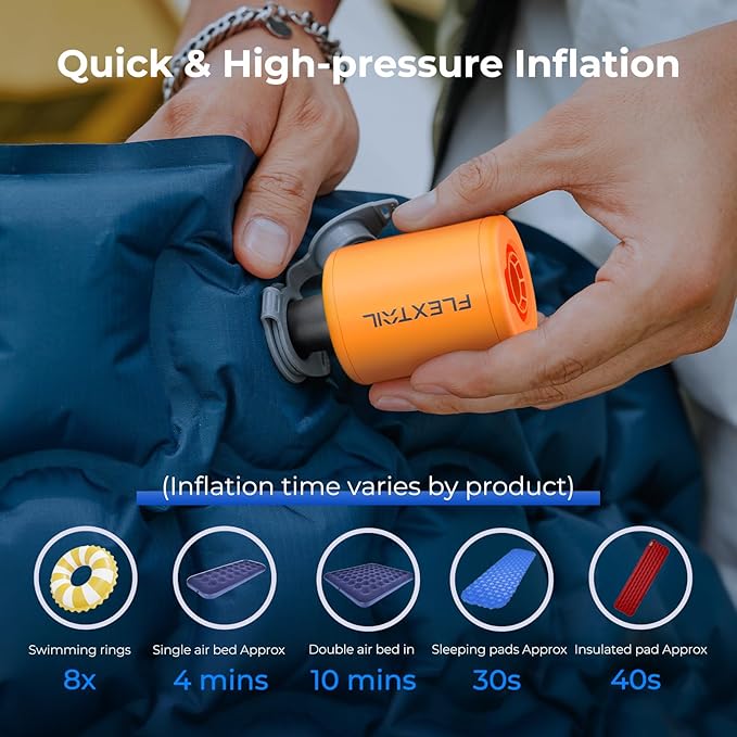 FLEXTAILGEAR Portable Air Pump - Tiny Pump 2, Electric Air Pump for Inflatables 2.8oz Battery Inflator Rechargeable Air Mattress Pump for Sleeping Pads, Pool Floats, Swimming Rings Black