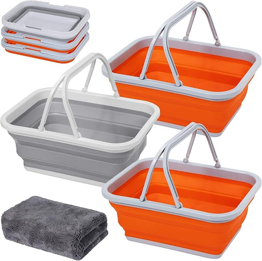 AUTODECO Collapsible Sink with Handle Towel, 2.37 Gal / 9L Foldable Wash Basin for Washing Dishes, Camping, Hiking and Home