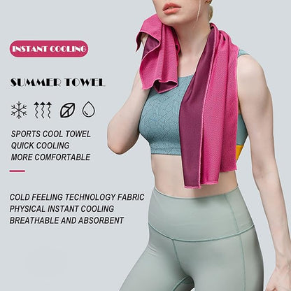 10 Pack Cooling Towels Bulk Microfiber Ice Towel Quick Dry Breathable Chilly Sweat Towel Stay Cool Towel for Neck Face Yoga Gym Workout Running Pilates Beach with Carabin Bag, 40x12'', Rose