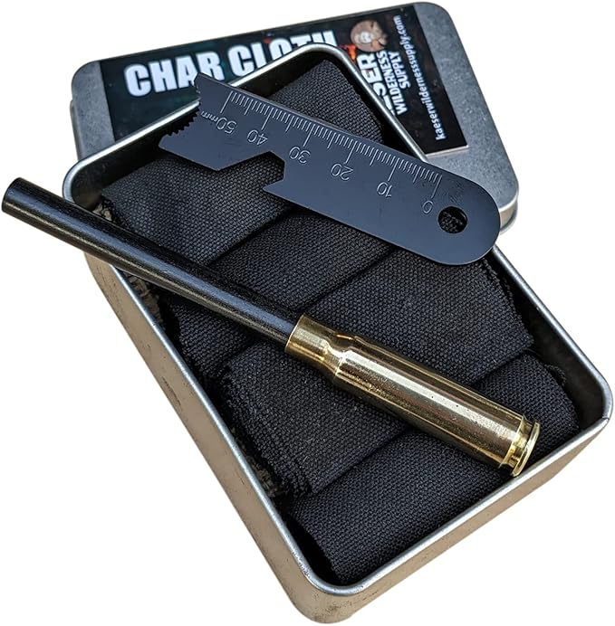 Charcloth Char Cloth Hand Made in USA Fire Starter Kit Ferro Rod Striker for Bushcraft Camping Survival Hunting Outdoors