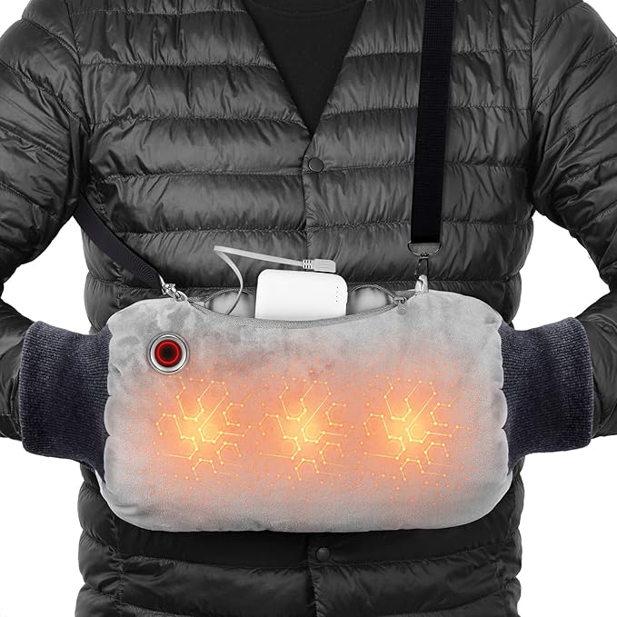 Hand warmers Rechargeable, Portable Graphene Heated Gloves Handwarmers Bag with 10000MAH Power Bank,2 Heating Area&3 Heat Modes, Fast Electric Heating Pouch for Women,Kids, Hunting,Camping&Xmas Gifts