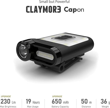 Claymore Capon 65A+ (Tan) - LED Rechargeable Clip-On Cap Headlamp, Lightweight Hat Light for Camping, Running, Hiking, Emergency & Industrial Use, Waterproof, USB-C, Up to 19 Hours of Battery Life.
