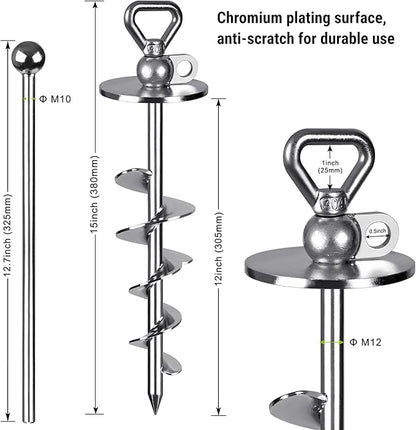 SELEWARE Dog Tie Out Stake Outdoor Anti-Rust Ground Anchor for Large Dogs up to 220 lbs, Free Swivel Dog Stake Dog Camping Gear Twist Rod Included Silver