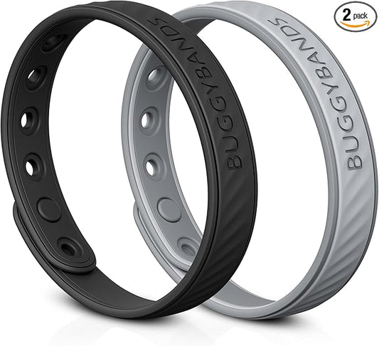Mosquito Repellent Bracelets, 2 Pack Silicone Mosquito Repellent Bands with DEET Free, Natural & Waterproof Bug Wristbands for Kids and Adults, Outdoor Traveling Protection (Black&Grey)