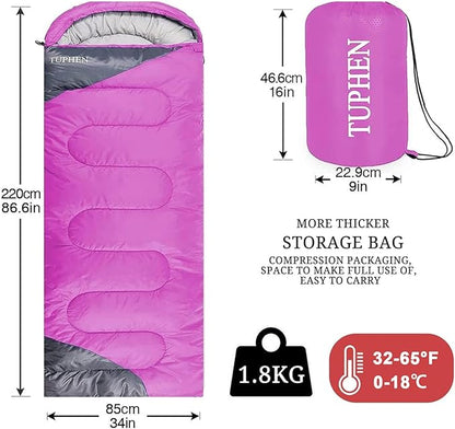 tuphen- Sleeping Bags for Adults Kids Boys Girls Backpacking Hiking Camping Microfiber Liner, Cold Warm Weather 4 Seasons Indoor Outdoor Use, Lightweight & Waterproof