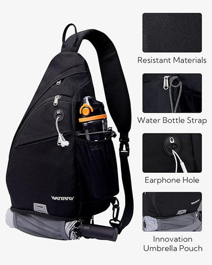 WATERFLY Sling Bag Crossbody Backpack: Over Shoulder Daypack Casual Cross Chest Side Pack
