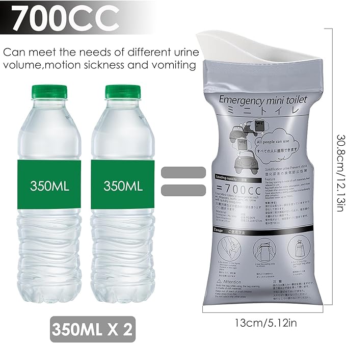 Disposable Urine Bags, 12/20 Pack Pee Bags for Travel for Women Men, Emergency Toilet Pee Bags, Portable Urinal Bag Vomit Bag for Traffic Jams, Camping, Hiking, Pregnant, Patient, Kids