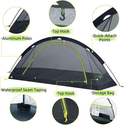 1 Person Backpacking Tent for Camping – Waterproof Windproof Camping Tents, Lightweight Single Pole Tent for Motorcycle, Hiking, Bicycle, Outdoor