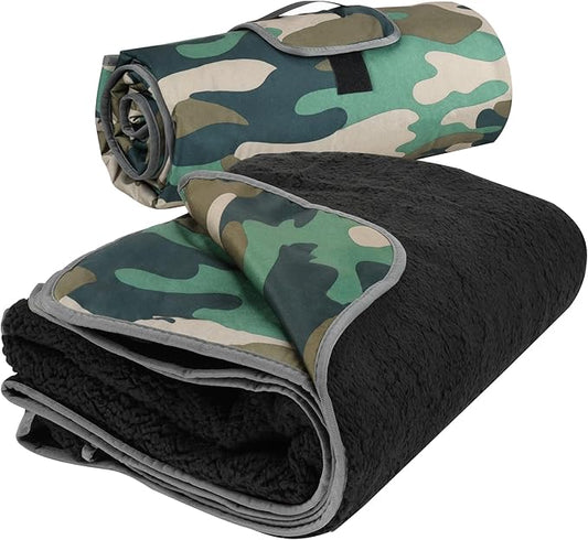 Tirrinia Outdoors Waterproof Throw Blanket, 51”x 59” Sherpa Fleece Stadium Windproof Mat for Boat, Traveling, Camping, Hiking, Football - Machine Washable
