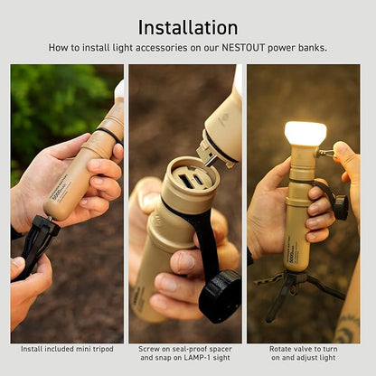 ELECOM NESTOUT Outdoor Camping LED Panel Flashlight w/ Mini Tripod, Dimmable USB Powered LED Light, IP44 Water Dust Resistant, 30-1000 Lumen, Portable Lantern for NESTOUT Power Bank, Black (Flash-1)