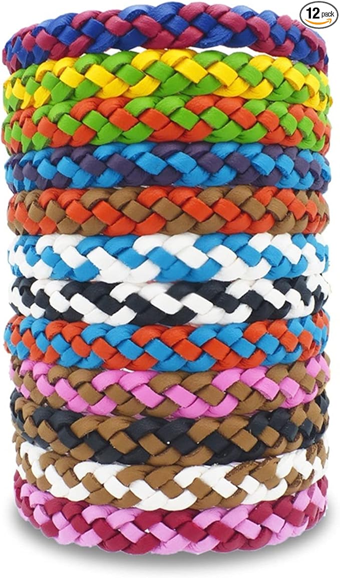 12 Pack Mosquito Repellent Bracelets, Individually Wrapped PU Leather Mixed Color Insect Bug Repellent Wrist Bands for Kids Adults Outdoor Camping Fishing Traveling