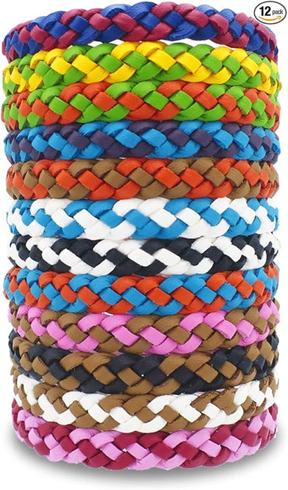 12 Pack Mosquito Repellent Bracelets, Individually Wrapped PU Leather Mixed Color Insect Bug Repellent Wrist Bands for Kids Adults Outdoor Camping Fishing Traveling