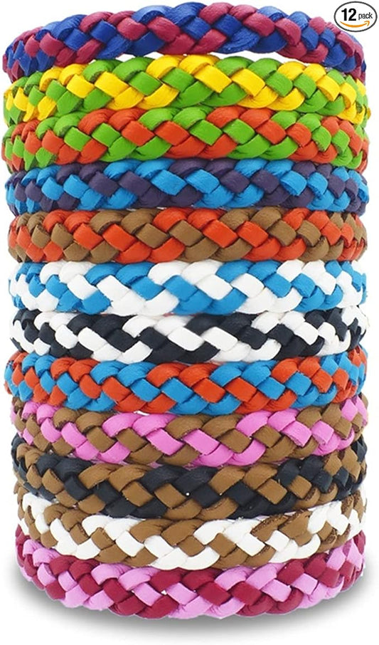 12 Pack Mosquito Repellent Bracelets, Individually Wrapped PU Leather Mixed Color Insect Bug Repellent Wrist Bands for Kids Adults Outdoor Camping Fishing Traveling