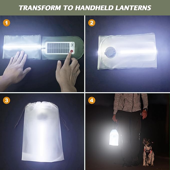 Solar Camping Lights Bars 33.5IN/85CM Tent Lights Rechargeable 4000mAh Foldable Inflatable for Outdoor IP66 Waterproof LED Tube Light for Camping, Hiking, Travel and More