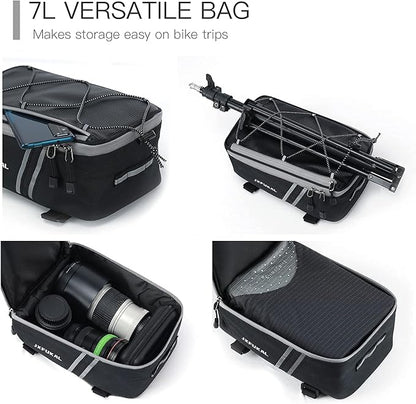 JXFUKAL Rear Bike Rack Bag with Rain Cover, 7L/9L/10L/12L Waterproof Bicycle Ebike Saddle Bag Cycling Pannier Trunk Carrier with Reflector & Adjustable Cord for Commuter Travel Outdoor