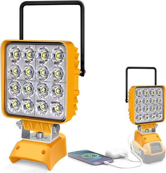 Portable LED Work Light for Dewalt 20v Battery,Dewalt Battery Light with Power Functionality and Rotating Stand,Rechargeable Flood Light,48W 4800LM Flashlight for Garage & Jobsite Lighting