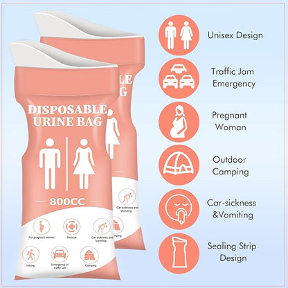 DIBBATU Disposable Urinal Bag,12 PCS 800ML Emergency Urine Bag, Unisex Urinal Bag, Portable Camping Pee Bag, Travel Urine Bags Vomit Bag for Traffic Jams, Camping, Hiking, Pregnant, Patient, Kid