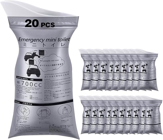 Portable Mobile Toilet 20 Packs of 700 ml Disposable Urine Bags, Home Travel, Outdoor Camping Traffic jam Portable Urine Bag Motion Sickness Vomit Storage Bag Men and Women Universal Pee Bag
