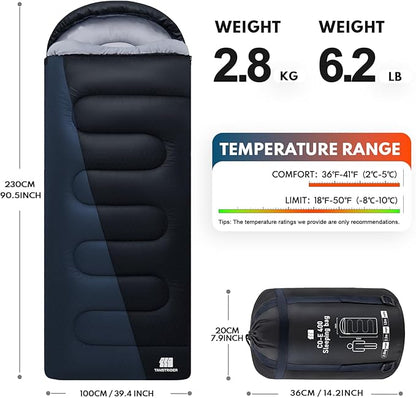 0 Degree XXL Sleeping Bags for Adults Cold Weather,Camping Sleeping Bag with Compression Sack for Winter Hiking, Hunting,Traveling