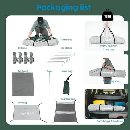 Camping Shower Tent Deluxe Changing Room Easy Set Up Privacy Shelter,Large Toilet Tent 2 Rooms with Floor Drain Design for Beach, Camping,Hiking with Stakes and Ropes for Stability