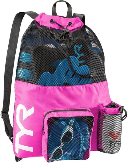TYR Big Mesh Mummy Backpack for Swim, Gym and Workout Gear, Black, 40-Liter Capacity