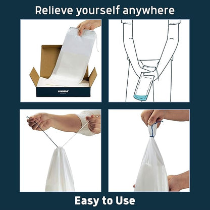 Lunderg Disposable Urine Bags for Men with Super Absorbent Pad - Value Pack 20 Count - Disposable & Portable - For travel, Car Pee Bag or Pocket Toilet for Emergency & Camping. Help Yourself Anywhere!