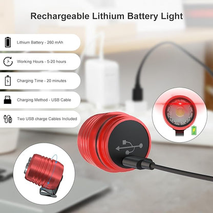 2 Rechargeable Headlights for Croc Charms, Flashlight Attachment Accessories Kids Girl Boy Women Men Sandals, Clip on Clog Headlamp Shoe Decoration Charms, Red
