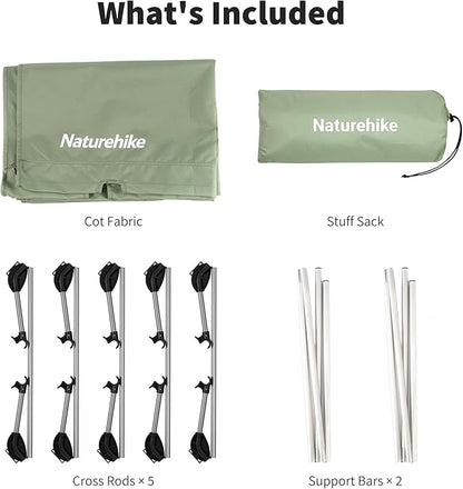Naturehike GreenWild Camping Cot, Ultralight Folding Backpacking Cot, 60-Second Easy Set-Up, Supports 330lbs, Portable Camping Bed for Adults for Camping Hiking Travel Home