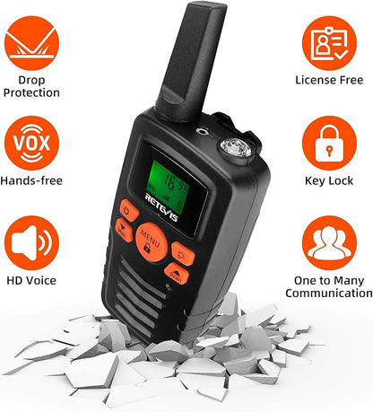 Retevis RA35 Walkie Talkie for Adults Kids, Long Range Walkie Talkies, Family 2 Way Radio 22 FRS Channels with LED Flashlight VOX LCD Display, for Women Kids Camping Hiking Cruise Ship(4 Pcs)