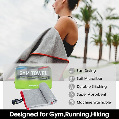 4Monster Microfiber Gym Towel & Wet Towel Bag Travel Set,Quick Dry Camping Towel Lightwight Travel Towel,Ultra Soft Absorbent Workout Towel Gear for Body Sweat, Beach, Pool, Shower (Blue&Gray&Red, 3)