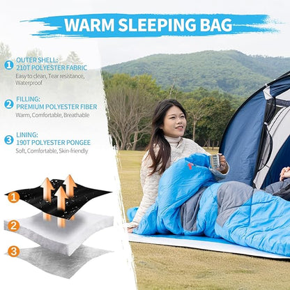 Sleeping Bags, Camping Sleeping Bag for Adults, 3 Season Warm & Cool Weather, Lightweight Waterproof Sleeping Bags for Indoor Outdoor Camping Traveling Backpacking, Pink/Blue/Black