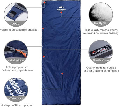 Naturehike Lightweight Compact Sleeping Bag, 59℉/32℉ Envelope Ultralight Backpacking Sleeping Bag Portable, Waterproof with Compression Sack for Cold&Warm, Camping, Traveling, Hiking