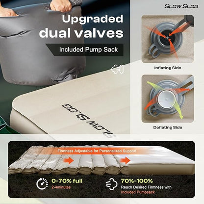 Self-Inflating Camping Mattress Pad 2 Person, 4in Thick Foam Sleeping Pad for Tent Camping, 4-Season Double Sleeping Pad with Pump Sack, Cream