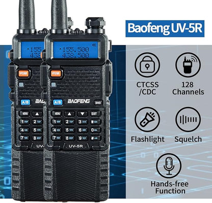 Baofeng UV-5R Ham Radio Long Range UV5R Two Way Radio Dual Band Rechargeable 3800mAh Li-ion Battery High Power Walkie Talkie with Earpiece Full Set for Survival Gear Hiking Hunting,2 Pack