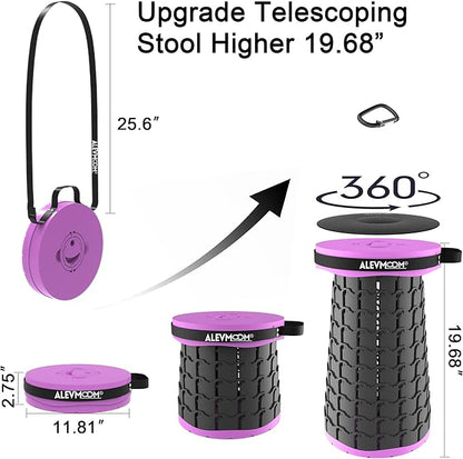 ALEVMOOM Upgraded 19.7" XXL Collapsible Stool with Cushion, Portable Telescoping Stool Capacity 1000lbs Heavy Duty Retractable Folding Chair for Adults for Camping Fishing Hiking BBQ