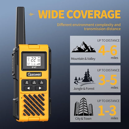 Gaswei G1pro Heavy Duty Walkie Talkies for Adults, Rechargeable Two Way Radios Long Range, 2 watt Emergency Radio, IP67 Waterproof, VOX，Rechargeable, Portable, FRS, Durable, USB Type-c (2 pack)