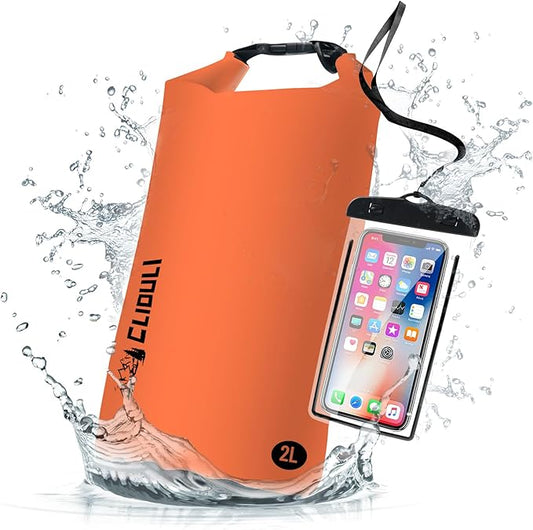 Waterproof Dry Bag,Roll Top Orange Small Waterproof Backpack 2L/5L/10L/20L/30L/40L Floating Lightweight Bags for Kayaking, Boating, Fishing, Swimming Camping with Waterproof Phone Case