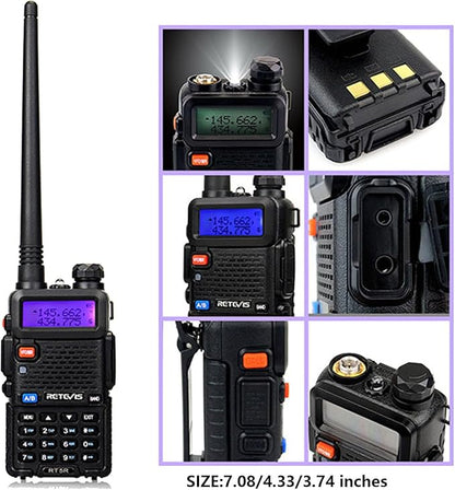 Retevis RT-5R Dual Band Two Way Radios Long Range, High Power 128CH LCD Walkie Talkies for Adults, 2 Way Radio for Hunting, Camping (2 Pack)