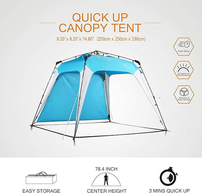 8.2'x8.2' Pop Up Canopy, 2023 Upgraded Outdoor Canopy, Portable Instant Camping Canopy, Easy Set-up Canopy with 1 Sidewall