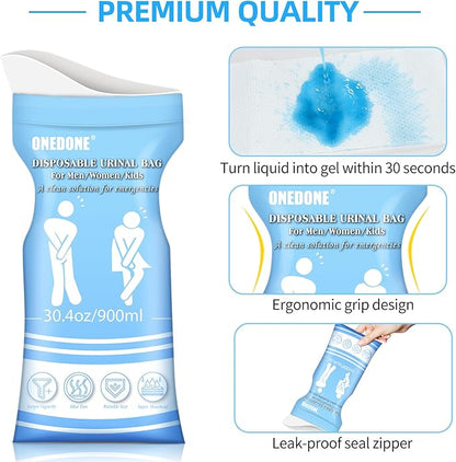 ONEDONE Disposable Urine Bags 6/8/12/24 30.4 OZ Pee Bags for Travel for Men Women Kids Emergency Urine Bags Portable Unisex Urinal Bags Vomit Bags for Traffic Jams Camping Hiking