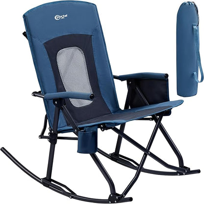 PORTAL Oversized Folding Rocking Camping Chair Portable Outdoor Rocker with High Back Hard Armrests Carry Bag, Supports 400 lbs