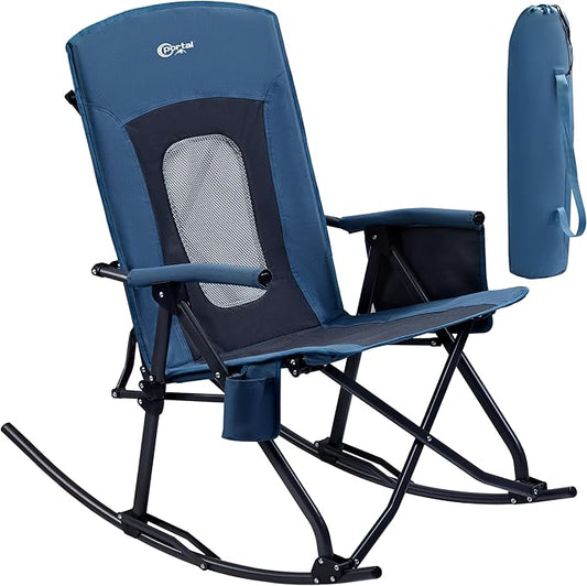 PORTAL Oversized Folding Rocking Camping Chair Portable Outdoor Rocker with High Back Hard Armrests Carry Bag, Supports 400 lbs