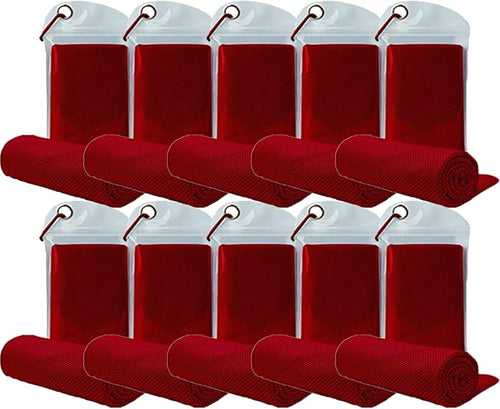 10 Pack Cooling Towels Bulk Microfiber Ice Towel Quick Dry Breathable Chilly Sweat Towel Stay Cool Towel for Neck Face Yoga Gym Workout Running Pilates Beach with Carabin Bag, 40x12'', Red