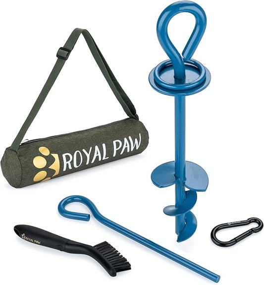 Dog Tie Out Stake - Heavy Duty Dog Stake for Large Dogs up to 125 lbs, Dog Stakes for Outside, Dog Anchor, and Dog Gadget | Use Any Dog Tie Out Cable or Dog Yard Leash (MBA1-Azure Blue)