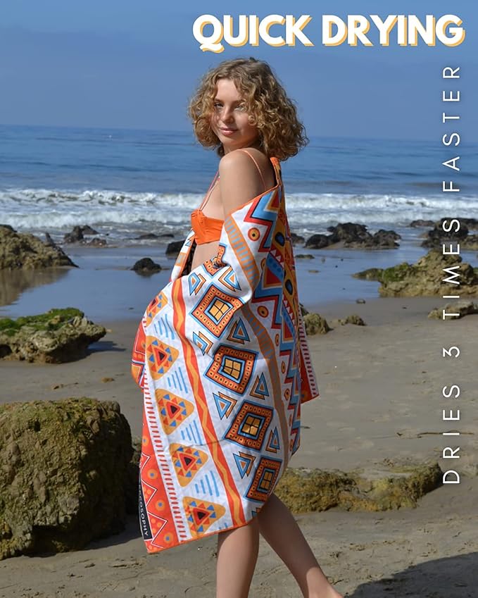 ECCOSOPHY Microfiber Beach Towel - Sand Free Towels are Quick Dry, Light Weight, Super Absorbent - Perfect Pool, Travel, Cruise, Camping Essentials - Oversized Extra Large for Adults 71x35 in