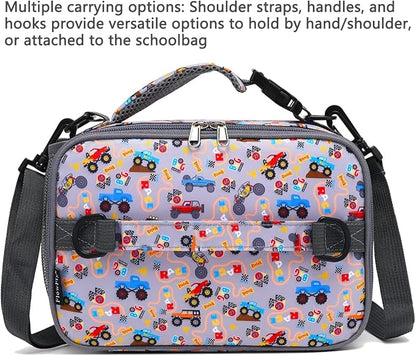 FlowFly Kids Lunch Bag, Durable Insulated School Lunch Box with Shoulder Strap and Bottle Holder, Water-resistant Thermal Small Lunch Cooler Tote for Teen Boys & Girls,Truck