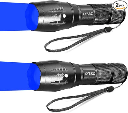 Blue Light Flashlight Single Mode Zoomable Blue LED Flashlight for Night Fishing Hunting, 2 Pack